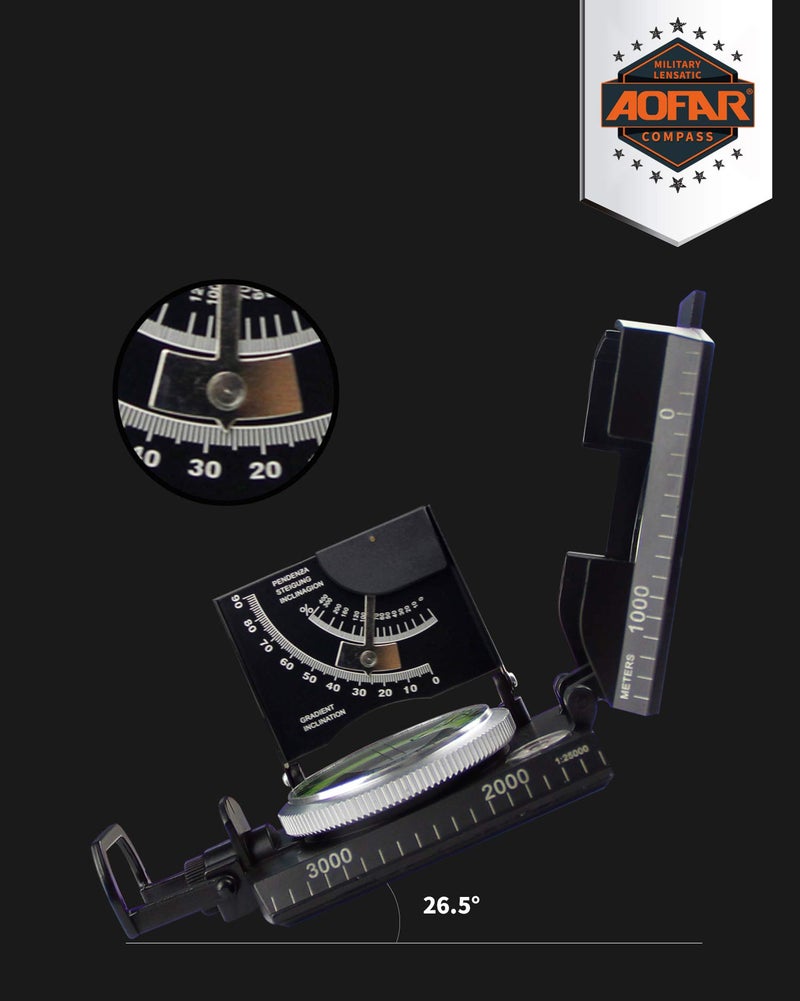 AOFAR Military Compass AF-4074 Black or Hiking,Lensatic Sighting Waterproof,Durable,Inclinometer for Camping,Boy Scount,Geology Activities Boating - Image 3